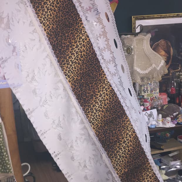 갸루 호피 커튼 패브릭 레이스