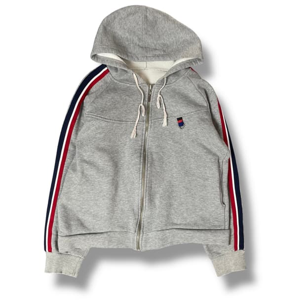 빈티지 그레이 배색 기모 후드집업