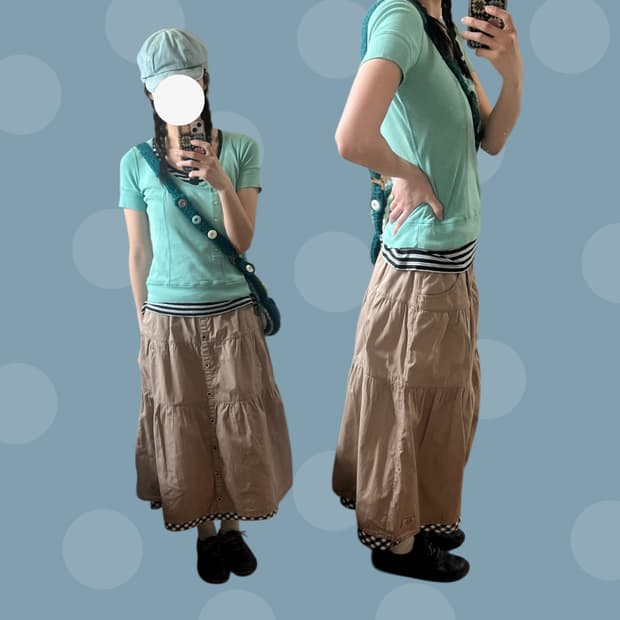 디키즈 체크 레이어드 베이지 캉캉 스커트