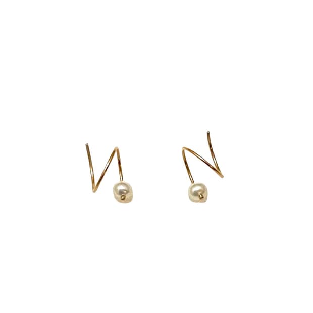 PARTEZ Gold Mini Pearl Spiral Earrings