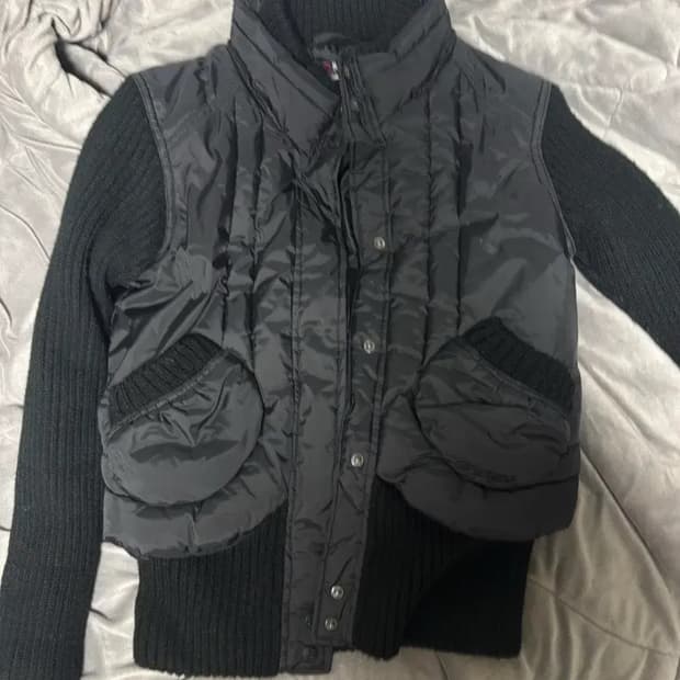 빈티지 레이어드 니트 패딩 점퍼