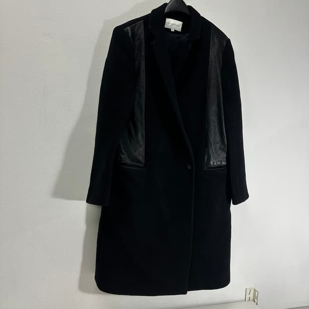 우먼S-M 산드로 블랙 양가죽포인트 카라넥 울코트