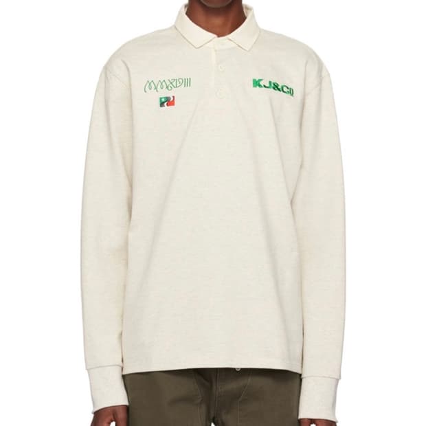 기준 kijun 자수 럭비 폴로 셔츠 멜란지 오트밀 L