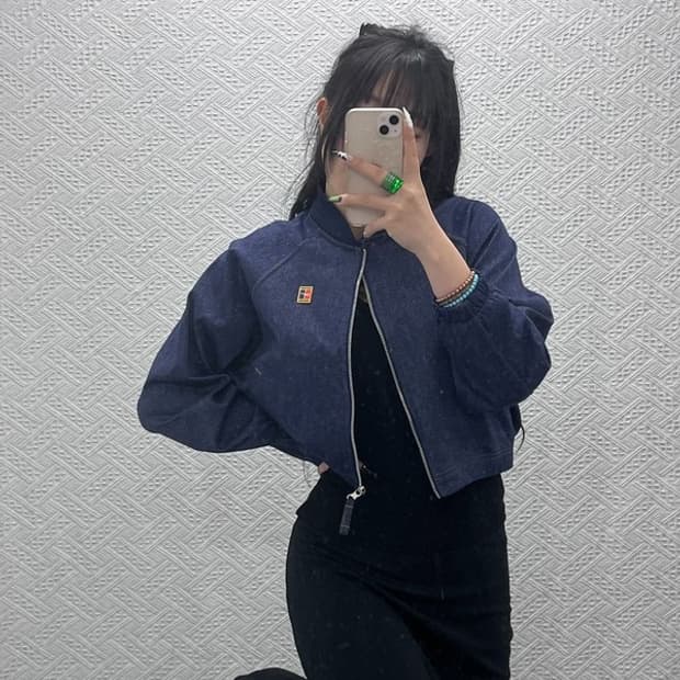 나이키 올드스쿨 키치 유니크 데님 크롭 져지 집업 L C08642