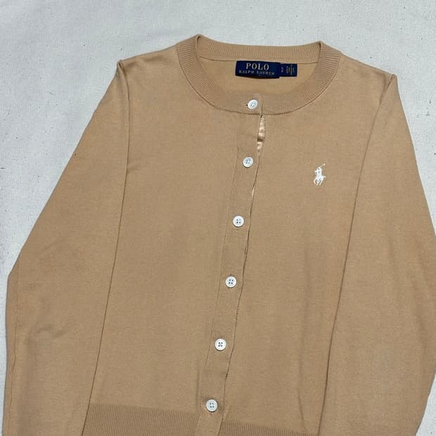 S 폴로랄프로렌 여성용 베이지 라운드넥 가디건