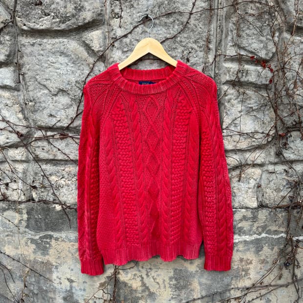 폴로 랄프로렌 빈티지 선페이딩 꽈배기 니트 레드 m