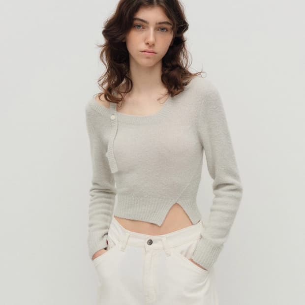 아비에무아 부클레 원 오프 숄더 울 스웨터 그레이