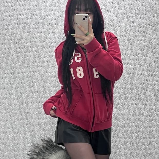 게스 Y2K 00's 코랄레드 빅스펠로고 후드집업 L C08855