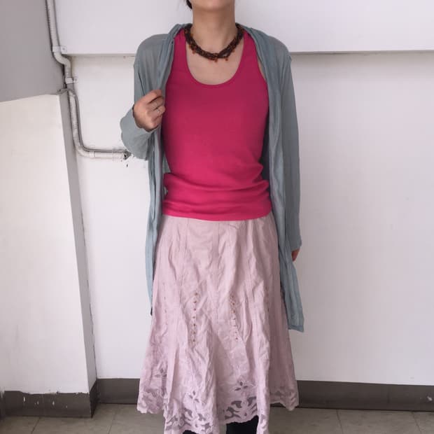JPN Vintage 갸루 펑크 핫핑크 슬리브리스