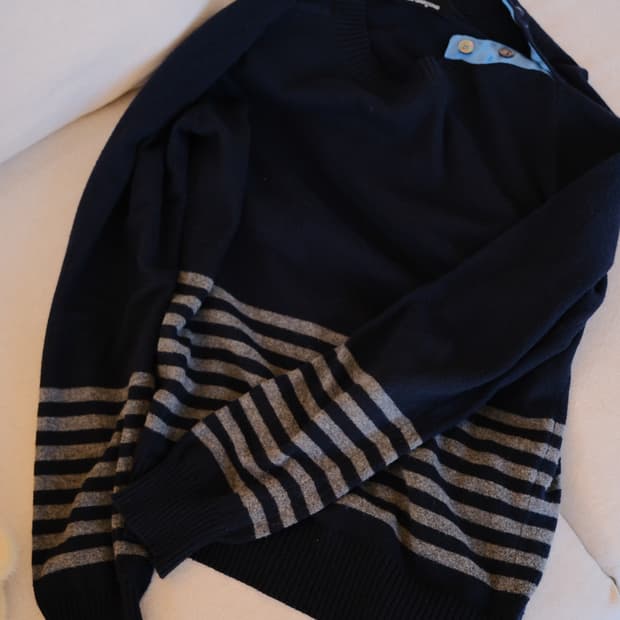 Side button stripe knit top
