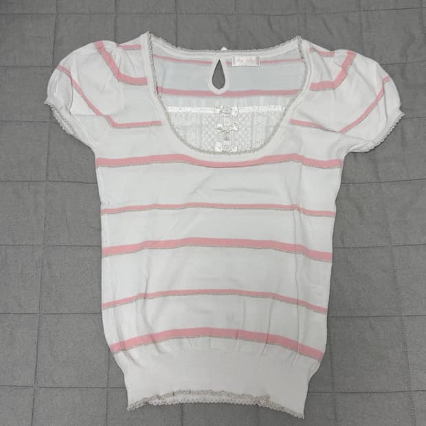 일본빈티지 프릴 레이스 리본 로걀탑 히메갸루 리즈리사