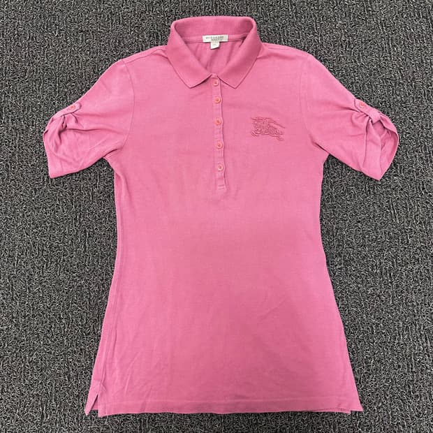 버버리 브릿 여성 빅로고 카라티 반팔티셔츠 핑크 XS