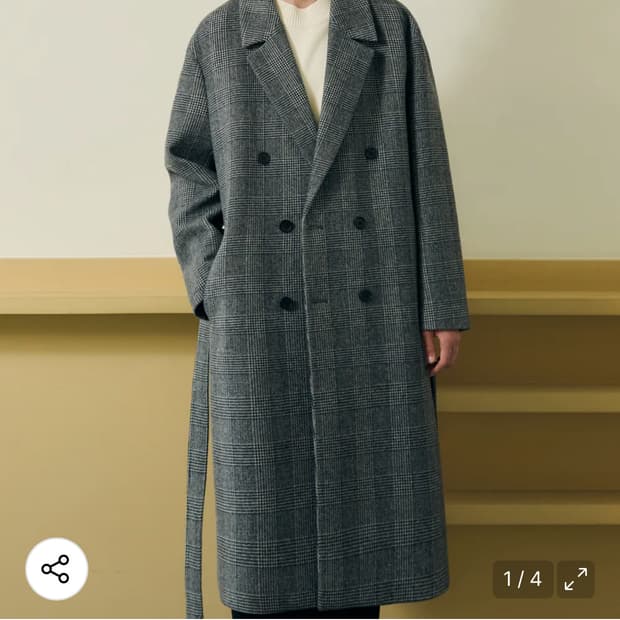 드로우핏 체크 더블 로브코트 XL