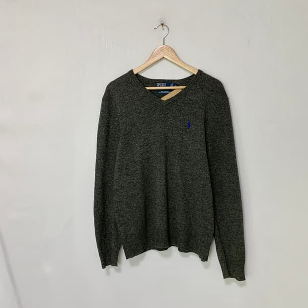 폴로 랄프로렌 램스울 브이넥 긴팔니트 패치 스웨터 차콜 M 남녀공용