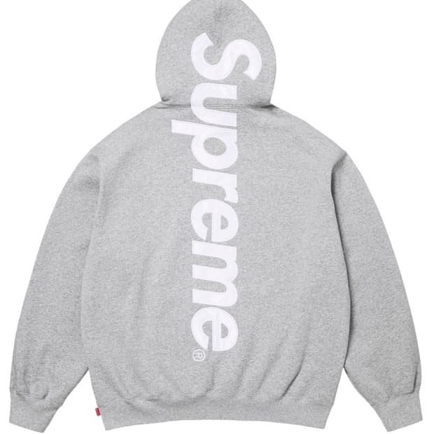 슈프림 사틴 아플리케 후드 스웨트셔츠 헤더 그레이 L 26SS
