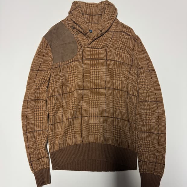 폴로 랄프로렌 캐시미어 혼용 엘보 패치 숄카라 니트