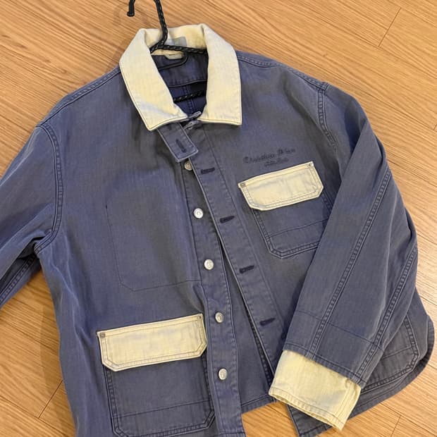 디올 Dior 블루 쉐브론 코튼 캔버스 자켓 52사이즈