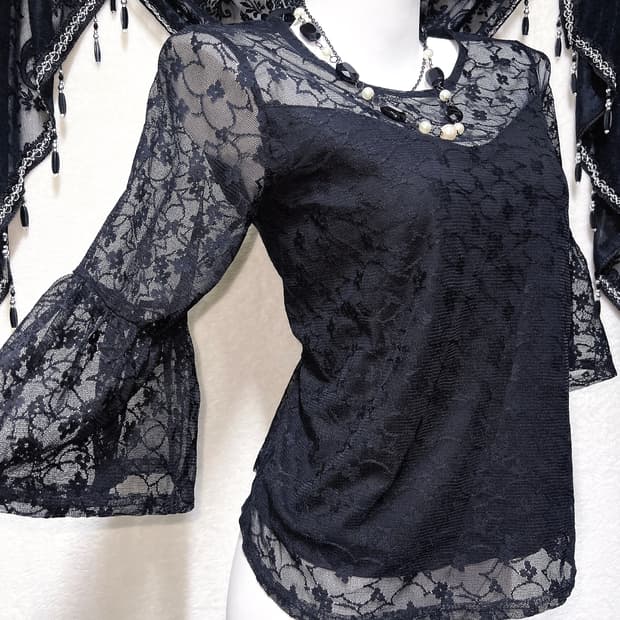 로맨틱고딕 고스 오네갸루 레이스 시스루 블라우스 탑 오리엔탈 페어리 핀터