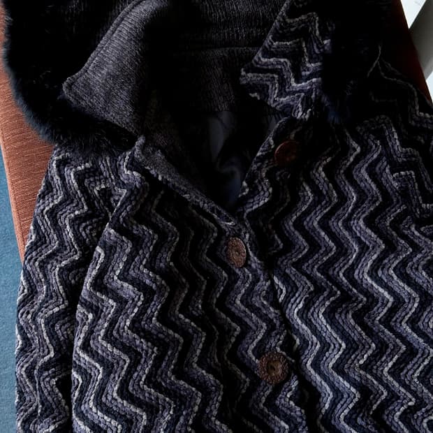 Design knitted fabric 2way hood coat