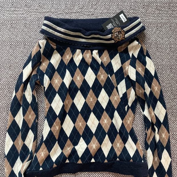 엑시즈팜 로걀탑 갸루 아가일 니트