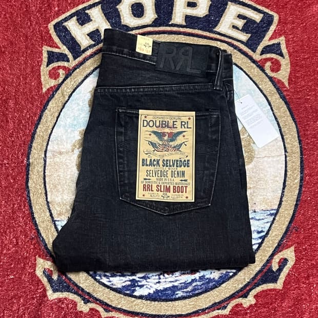 더블알엘 (RRL) 슬림부츠 디스트레스트 블랙 데님