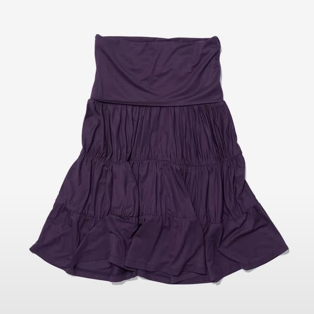 파르티멘토 우먼 저지 셔링 티어드 미디 스커트 미드나잇 플럼