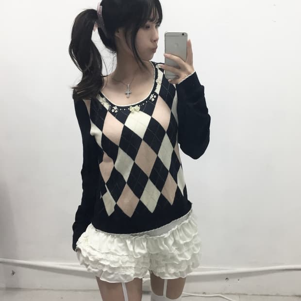 [PRIME PATTERN] 로걀 핑크 네이비 아가일 니트