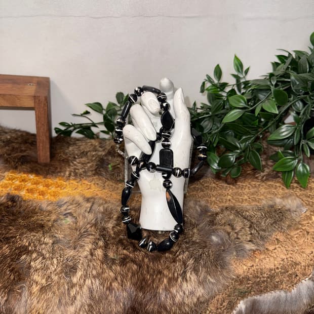 Black & white marble stone necklace 