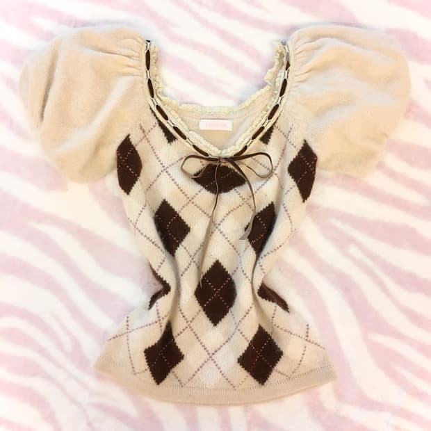 리즈리사 밀크티라떼 초코 아가일 니트 탑 라떼갸루 핀터레스트 대장템