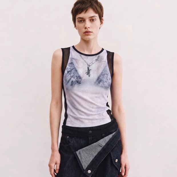 WET-PRINTED SLEEVELESS T-SHIRT atb 1555w