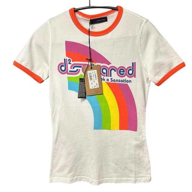 (새상품) DSQUARED2 레인보우 로고 링거 반팔티 M size