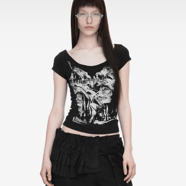 Nache 슬립 엑스레이 프린트 티셔츠 반팔