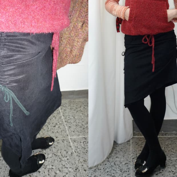 Unbalance ribbon midi skirt