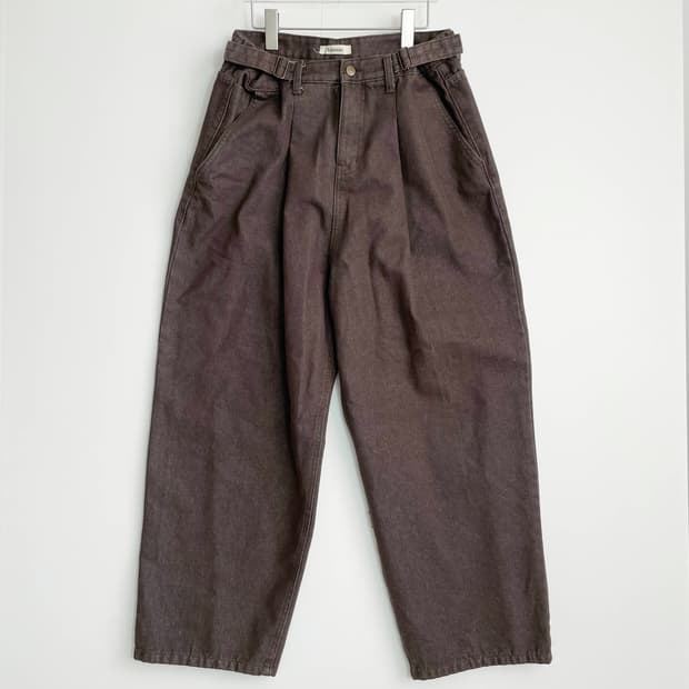 F2 linenne 리넨느 와이드 데님 팬츠 벨티드 브라운 L사이즈