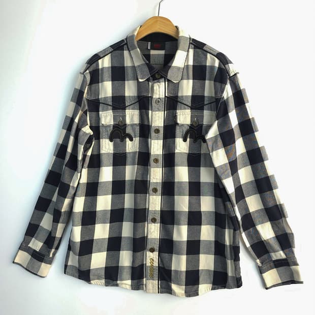 에비수 EVISU 체크 셔츠 블랙/화이트 XL