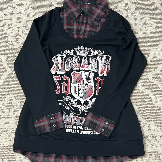 펑크 셔츠레이어드 탑 롱슬리브 나나깔 락시크