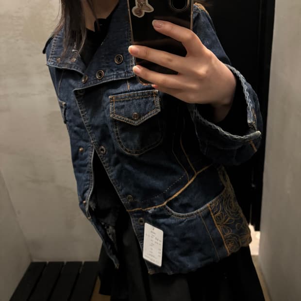 오일릴리 플라워 자수 패치워크 데님자켓