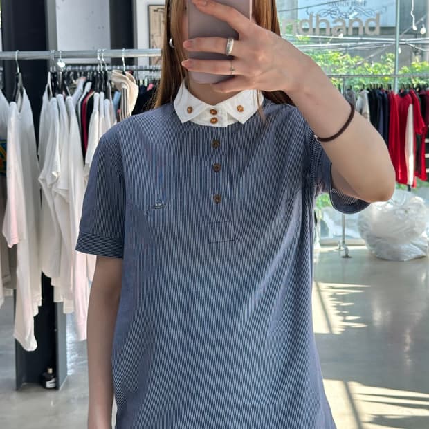 비비안웨스트우드 Orb 스트라이프 반팔셔츠