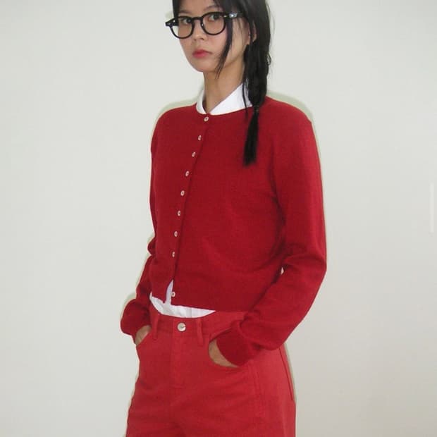 레드 울 알파카 블렌드 가디건