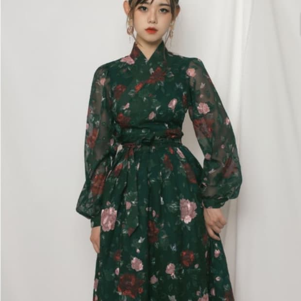 생활한복 하플리 딥그린 모란쟈가드원피스M