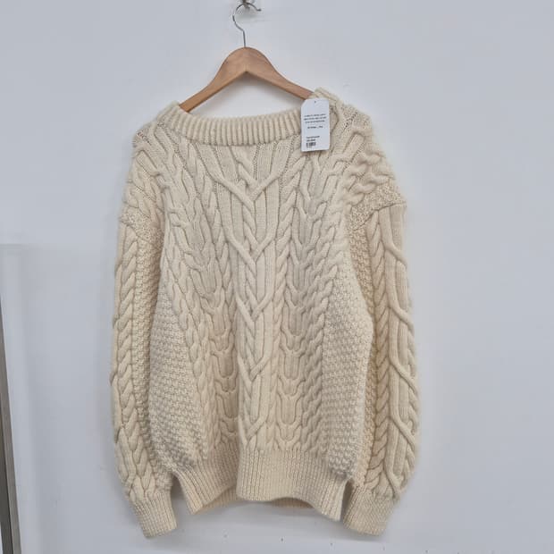 핸드메이드 아이보리 꽈배기 니트 스웨터 여성 L