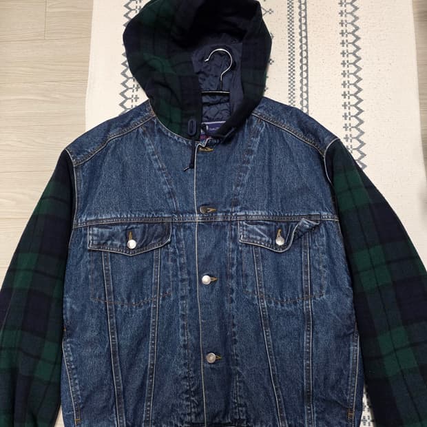 90s  올드갭(Old Gap) 울 데님 체크 후드 자켓 