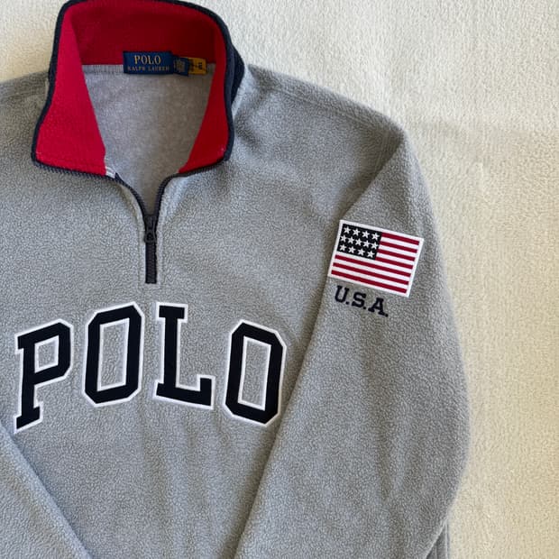 폴로랄프로렌 빅로고 성조기 하프집업 후리스