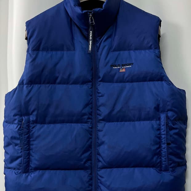90's 폴로 스포츠 로얄블루 다운 베스트 자켓
