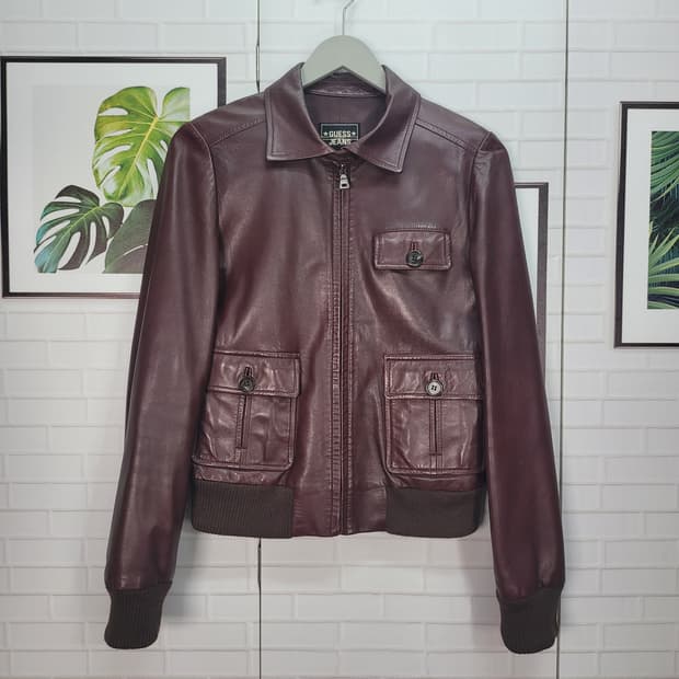 80s 게스 진스 USA 양가죽 라이더 포켓 자켓 90사이즈