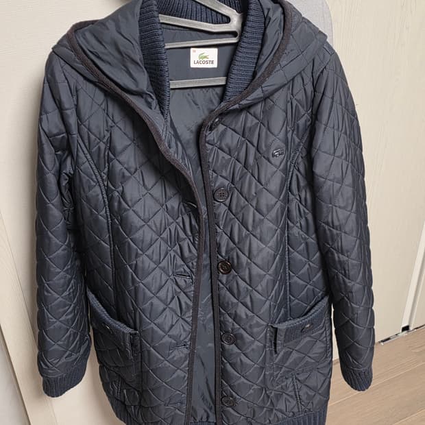 라코스테 네이비 퀼팅 후드 패딩 코트