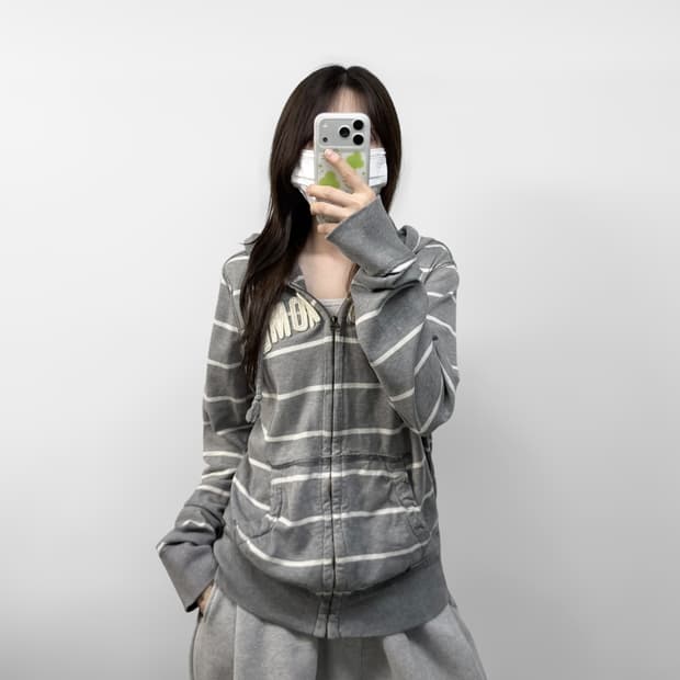 아베크롬비 아치 로고 스트라이프 후드집업 그레이