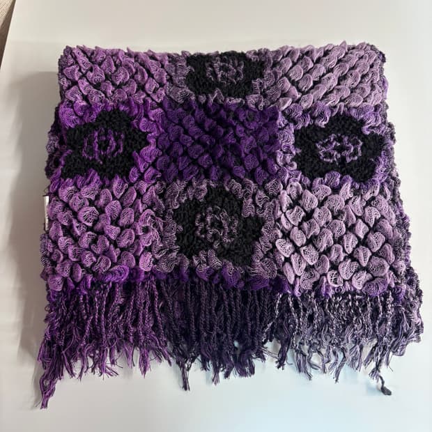 퍼플 그런지 플라워 롱 머플러 