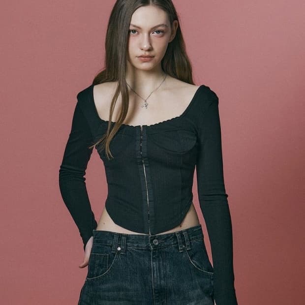 플노팔 Joan Corset Long Sleeve Top Black