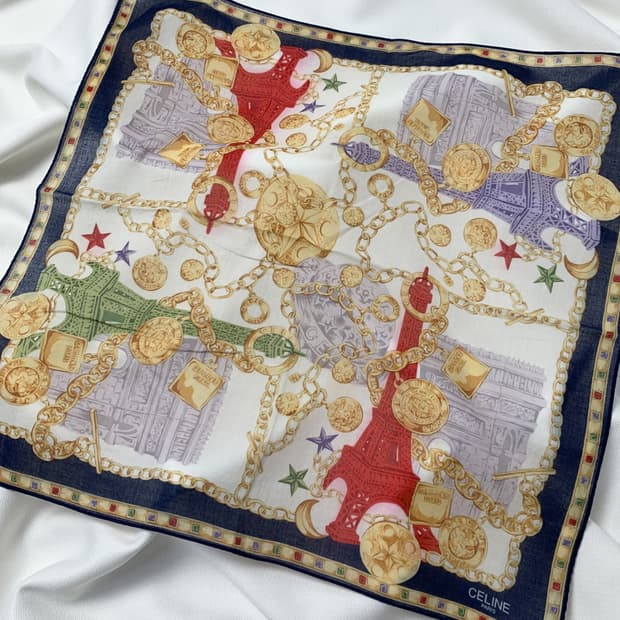 [정품] Celine 셀린느 에펠탑 빈티지 쁘띠스카프 손수건